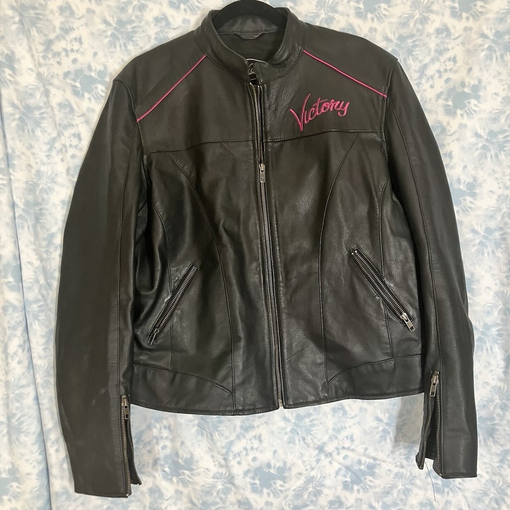 Women's Victory Leather Jacket Size XL Pink‎ Stitching EUC